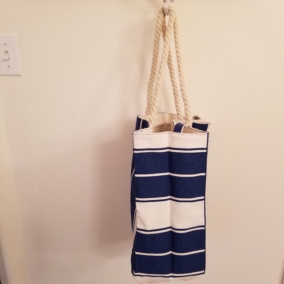 1153B NEW Lancome Authentic Blue White Canvas Tote - Picture 6 of 15